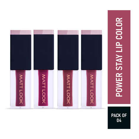 Mattlook 4 Power Stay Lip Colour Matt Liquid Lipsticks, Lip Gloss Creamy, Non Transfer, High Pigment, Long Lasting, Water & Smudge Proof - Mauve Kiss (2.5 ml x 4 Pcs) - Pack of 4