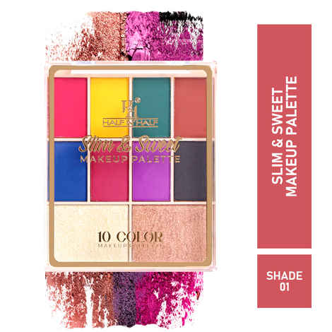 Half N Half 10 Shades Eyeshadow Baked Highlighter Blush Makeup Palette Long Lasting Waterproof Blendable, 11.5 gm