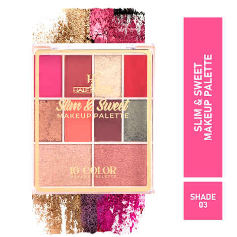Half N Half 10 Shades Eyeshadow Baked Highlighter Blush Makeup Palette Long Lasting Waterproof Blendable, 11.5 gm