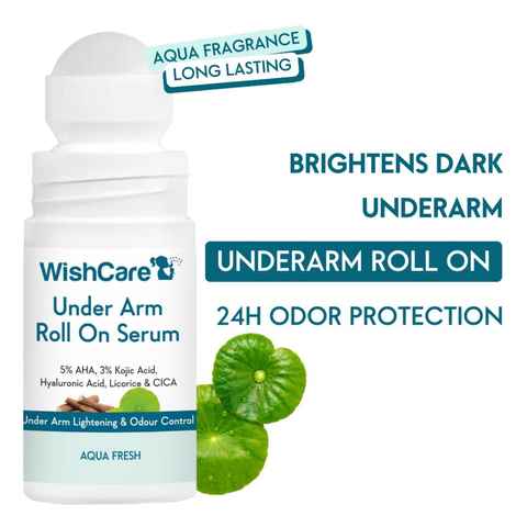 WishCare Under Arm Roll On Serum for Under Arm Lightening, Treats Pigmentation & Controls Odour- 5% AHA, 3% Kojic Acid, Hyaluronic Acid, Acid Licorice & CICA- Aqua Fresh - 50 ml