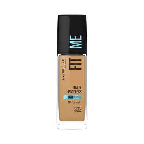 Maybelline New York Fit Me Matte+Poreless Liquid Foundation 16H Oil Control - 332 Golden Caramel, 30 ml