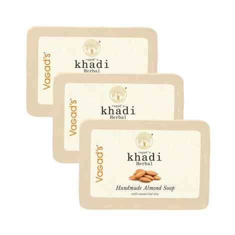 Buy Vagad's Khadi Herbal Gramodaya Almond Soap 125 gm | Refreshing Bathing Bar | Goodness of Almond Oil | Free from Parabens | Silicon Free (Pack of 3) - Purplle