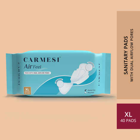 Carmesi Air Feel | Pads with Dual Airflow Pores | Keep You Dry, Sweat-Free, & Comfy | Soft & Ultra-Thin | Super-Absorbent Core | Wide Back | Non-Toxic | Pack of 40 - XL
