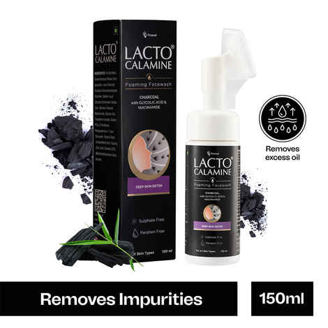 Buy Lacto Calamine Charcoal Foaming Face wash| Deep skin Detox| Cleanse skin impurities| With Built-in foaming Brush|Sulphate free Face wash| Paraben Free| 150 ml - Purplle