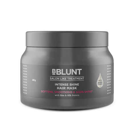 BBLUNT Intense Shine Hair Mask with Rice & Silk Protein for Softer, Smoother & Shinier Hair - 250 gm
