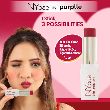 NY Bae 3 in 1 Pop Tint | Eyeshadow | Blush | Lip & Cheek Tint | Korean Beauty | Dewy Finish | K- beauty | Lipstick | Lip Balm - Berry Blush 01 (4.5 gm)