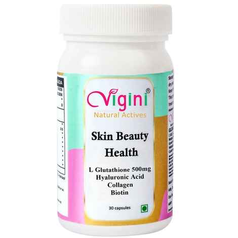 Vigini Natural Glutathione 1000mg (2 Caps) Daily Biotin, Hyaluronic Acid Collagen, Vitamin C, Body Face Antioxidant Lightening Whitening Radiance Fairness Glow Skin Health Support Detoxification Men Women 30 Caps - 30 Capsules