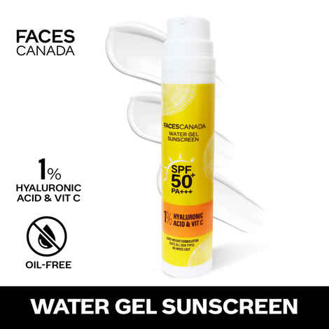 Buy FACES CANADA Water Gel Sunscreen, 50 gm | SPF 50 PA+++ | Protects From UVA, UVB & Blue-Light Rays | 1% Hyaluronic Acid & Vitamin C | Lightweight | No White Cast | Natural Radiant Glow| No Alcohol - Purplle