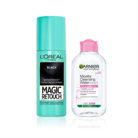Buy L'Oreal Paris Magic Retouch( Black) + Garnier Micellar water Combo of 2 - Purplle