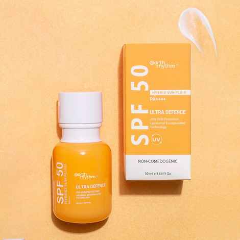 Buy Earth Rhythm Ultra Defence Hybrid Sun Fluid SPF 50 PA+++ (Bottle) | UVA UVB Sun Protection, Non Sticky, No Tint | for All Skin Types | Men & Women - 50 ML - Purplle