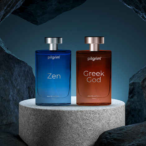 Buy Pilgrim Zen Perfume for Men + Greek God Perfume (Eau de parfum) With Musk, Smoky Cedarwood & Sandalwood, Aqua Notes & Aromatic Vetiver | 8hrs+ Long lasting Perfume for Men, Combo Pack - Combo of 2 - Purplle