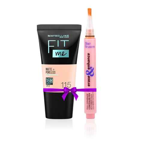 Buy Maybelline New York Fit Me Matte+Poreless Liquid Foundation Tube - Ivory 115 (18 ml) + Blue Heaven Erase & Enhance Buildable Coverage Concealer Pen, Caramel speacial combo - Purplle