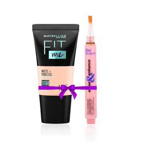 Buy Maybelline New York Fit Me Matte+Poreless Liquid Foundation Tube - Ivory 115 (18 ml) + Blue Heaven Erase & Enhance Buildable Coverage Concealer Pen, Peach speacial combo - Purplle