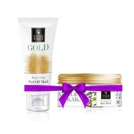 Buy Good Vibes Gold Brightening Peel Off Mask (50 gm) + Good Vibes Amla & Shikakai Strengthening Hair Mask (200 gm) special combo - Purplle