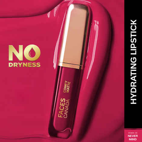 Buy FACES CANADA Comfy Matte Liquid Lipstick - Never Mind, 3 ml | Comfortable 10HR Longstay | Intense Matte Color | Almond Oil & Vitamin E Infused | Super Smooth | No Dryness | No Alcohol - Purplle