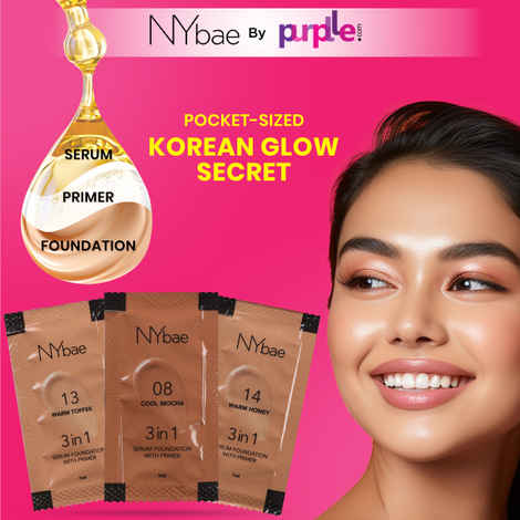 NY Bae 3 in 1 Serum Foundation with Primer | Sampler I Moisturising I Glowing Korean Skin - Deep Skin Tone (3 ml)