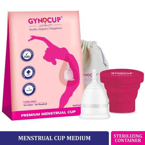 Buy GynoCup Premium Menstrual Cup for Women |Medium Size With Pouch |Transparent Color | With Menstrual Cup Sterilizer Container |(Combo) Pack of 3 - Purplle