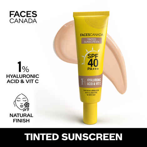 FACES CANADA Tinted Sunscreen, 30 gm | SPF 40 PA+++ | Protects From UVA, UVB & Blue-Light Rays | 1% Hyaluronic Acid & Vitamin C | Lightweight | No White Cast | No Alcohol | No Parabens