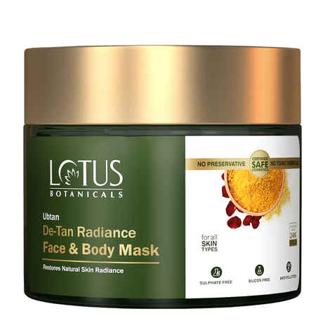 Buy Lotus Botanicals Ubtan De-Tan Radiance Face and Body Mask | Infused with 24K Gold | For Boosting Skin Radiance, Reducing Skin Dullness & Anti-Tanning | No Silicon, No Sulphates, Non-Comedogenic, No Preservatives | 140 gm - Purplle