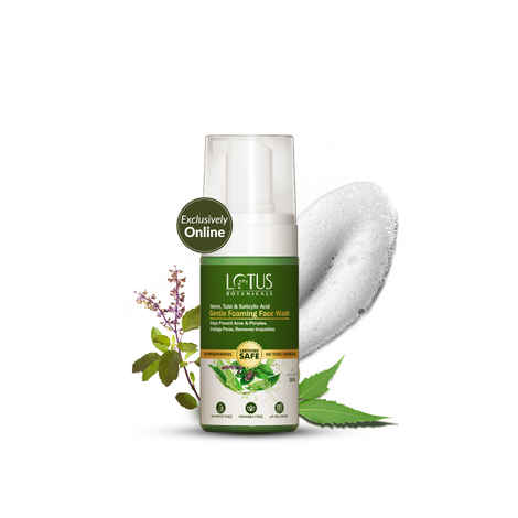 Buy Lotus Botanicals Neem, Tulsi & Salicylic Acid Gentle Foaming Face Wash | Purifies Skin | Clears Acne and Pimples |Tightens Pores | Refreshed and Toned Skin | 120 ml - Purplle