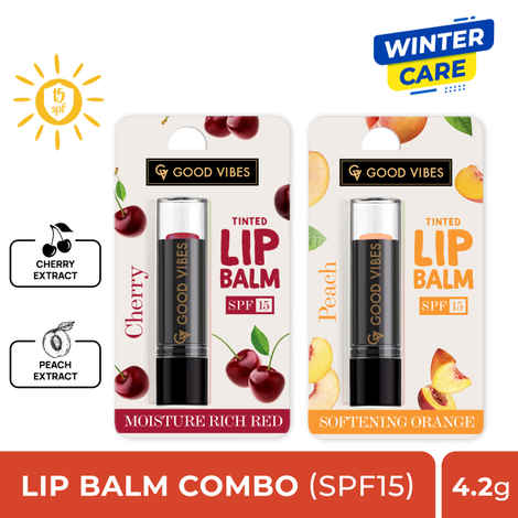Buy Good Vibes Hydrating Lip Duo Cherry/ Peach Lip Balm with (SPF15) (4.2g x 2) - Purplle