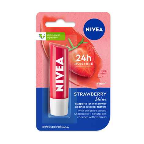 Nivea Tinted Lip Balm with Natural oils & 24H melt-in moisture- Fruity Strawberry Shine (4.8 gm)