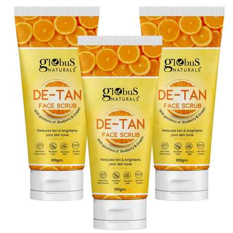 Buy Globus Naturals De Tan Face Scrub, Enriched with Lemon & Rose, For All Skin Types, 100 gm Pack of 3 - Purplle