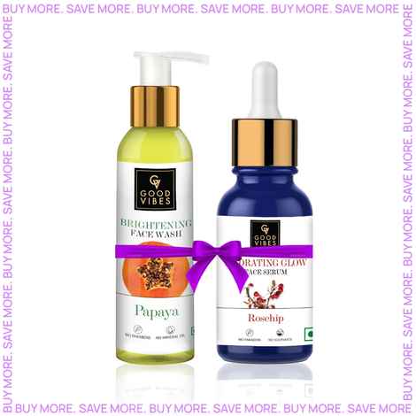 Buy Good Vibes Rosehip Radiant Glow Face Serum 30 ml + Papaya Brightening Face Wash 200 ml - Purplle