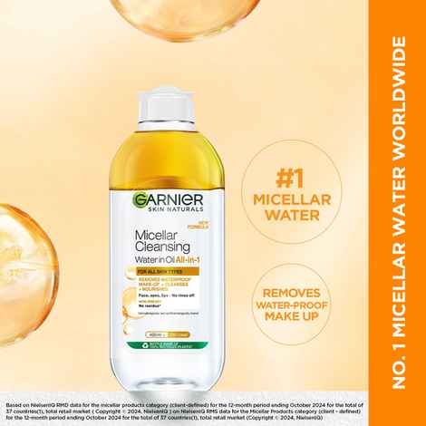 Garnier Skin Naturals Micellar Cleansing Water, 400 ml - Waterproof Makeup Remover For All Skin Types