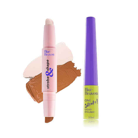 Buy Blue Heaven Glam & Chic Eye & Face Combo | Highlighter & Contour Duo Stick, Fairy Light | Eyeliner, Black | Pack of 2 - Purplle