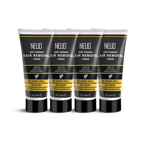 NEUD Anti-Tanning Hair Removal Cream for Arms, Legs, Chest, Back in Men and Women - 50 gm x 4 Tubes