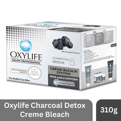 Buy Oxylife Salon Professional Charcoal Detox 5 Creme Bleach Sytem - 310g | With Oxysphere Technology | Enriched with Active Oxygen & Charcoal | Complete Solution to 5 Skin Problems | For Dull & Tanned Skin - Purplle