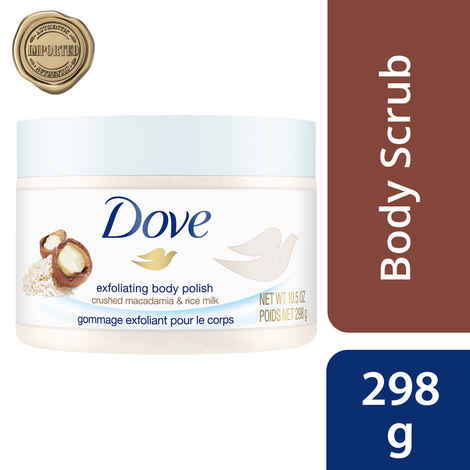 Buy Dove International Exfoliating Body Polish Scrub, Rice Milk And Moisturizing Macadamia, 298 gm - Purplle