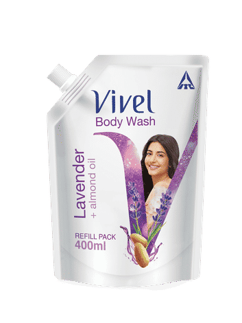 Vivel Body Wash, Lavender & Almond Oil Shower Creme, Liquid Refill Pouch, 400 ml