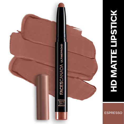 FACES CANADA Ultime Pro HD Intense Matte Lipstick + Primer - Espresso, 1.4 gm | 9HR Long Stay | Feather-Light Comfort | Intense Color | Smooth Glide