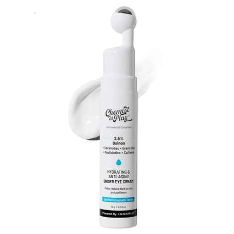 Buy Chemist At Play Under Eye Cream withA 2.5%A A Quinoa Ceramides + Green Tea +Popstbiotics+ caffeineA Extract | For Dark Circles, Puffiness, Wrinkles, Crows Feet | Lightweight, Hydrating | Plant-based Ceramides, 100% Vegan | 15 gm - Purplle