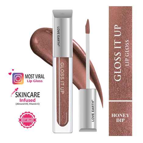 Love Earth Liquid Lip Gloss -Honey Dip For Soft & Dewy Lips Enriched with Vitamin E & Almond Oil |Lip Color For Glossy Look |Lightweight Non Sticky Lip shiner For Moisturizing Lips (Brown Glitter) 3 ml
