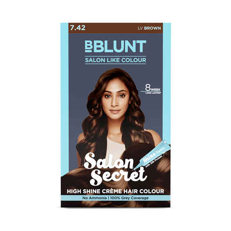 Buy BBLUNT Salon Secret High Shine Creme Hair Colour - LV Brown - 50 gm + 50 ml + 8 ml - Purplle