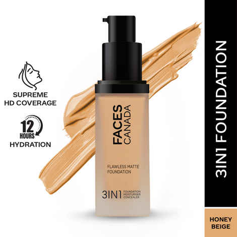 Buy FACES CANADA Flawless Matte Foundation - Honey Beige 031, 30 ml | 3-in-1 Foundation + Moisturizer + Concealer | 12 HR Hydration + SPF 18 | Full HD Matte Coverage | Lightweight | Anti Ageing - Purplle