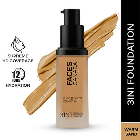 Buy FACES CANADA Flawless Matte Foundation - Warm Sand 042, 30 ml | 3-in-1 Foundation + Moisturizer + Concealer | 12 HR Hydration + SPF 18 | Full HD Matte Coverage | Lightweight | Anti Ageing - Purplle