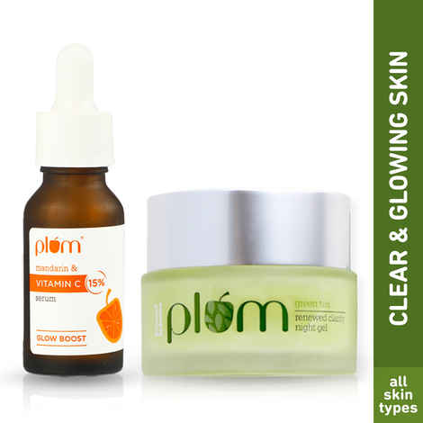 Plum Night Routine combo , 15% Vitamin C Face Serum (20 ml) + Green Tea Clarity Night Gel (50 ml)