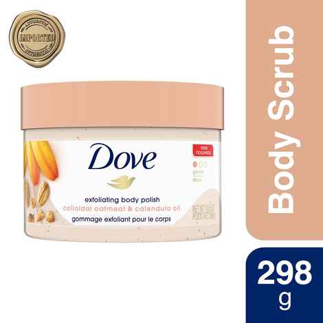 Dove International Exfoliating Body Polish Scrub Oatmeal & Calendula Oil for Sensitive Skin, 298 gm