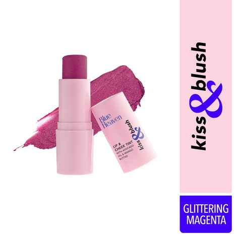 Buy Blue Heaven Kiss & Blush Lip, Cheek & Eye Tint with Avocado Oil & Mango Butter | 3-in-1 blush for face makeup | Rich & Creamy Formula |Easily Blendable | Multipurpose Makeup, Glittering Magenta, 8.5 gm - Purplle