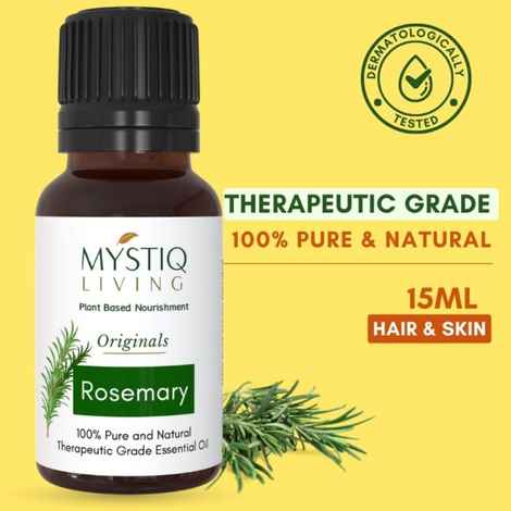 Mystiq Living Rosemary Essential Oil for Hair Growth & Hair Fall Control Oil, Rosemary Oil for Hair, Face, Acne & pimples, 100% Pure, Natural Undiluted & Therapeutic Grade for Hair massage, rosemary hair oil for women & Men - 15 ml