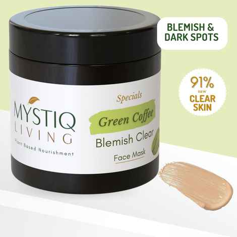 Buy Mystiq Living Green Coffee Blemish Clear Face Pack (100 GM) Tan Removal, Face Mask, Anti Pigmentation, Dark Spot Removal, De Tan and Glowing Skin|D Tan Pack Ayurvedic Formulation, For Women & Men 100 gm - Purplle