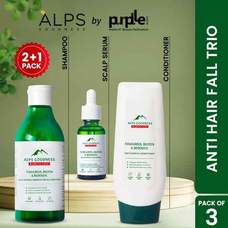 Buy Alps Goodness Anti Hairfall Trio (Pack of 3) | Hairfall control Shampoo, Conditioner & Scalp Serum | Complete Hairloss Treatment (290ml+200ml+30ml) - Purplle