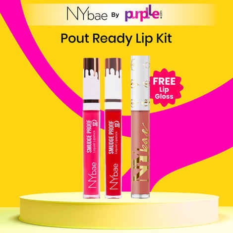 Buy NY Bae Pout Ready Lip Kit| Red & Pink Lipsticks |Free Lip Gloss | Pack of 3 (5.6 g) - Purplle