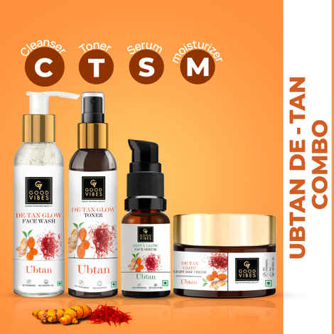 Buy Good Vibes Ubtan CTMS De- tan Glow with (Fash wash 120ml + Toner 120ml+ Serum 30ml + Day cream 50 gm) - Purplle