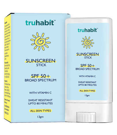 Buy TruHabit Sunscreen Stick SPF 50 for Face; Sunscreen for Women & Men; Dermatologically Tested Sun Screen Protector SPF 50; Vitamin C Sunstick Sunscreen for Oily Skin & Sunscreen for Dry Skin (13 gm) - Purplle