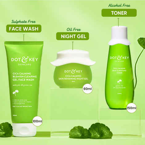 Dot & Key CICA CTM - Cleansing Toning & Moisturizing Power kit - 280 gms | Face wash, Toner, Night Gel